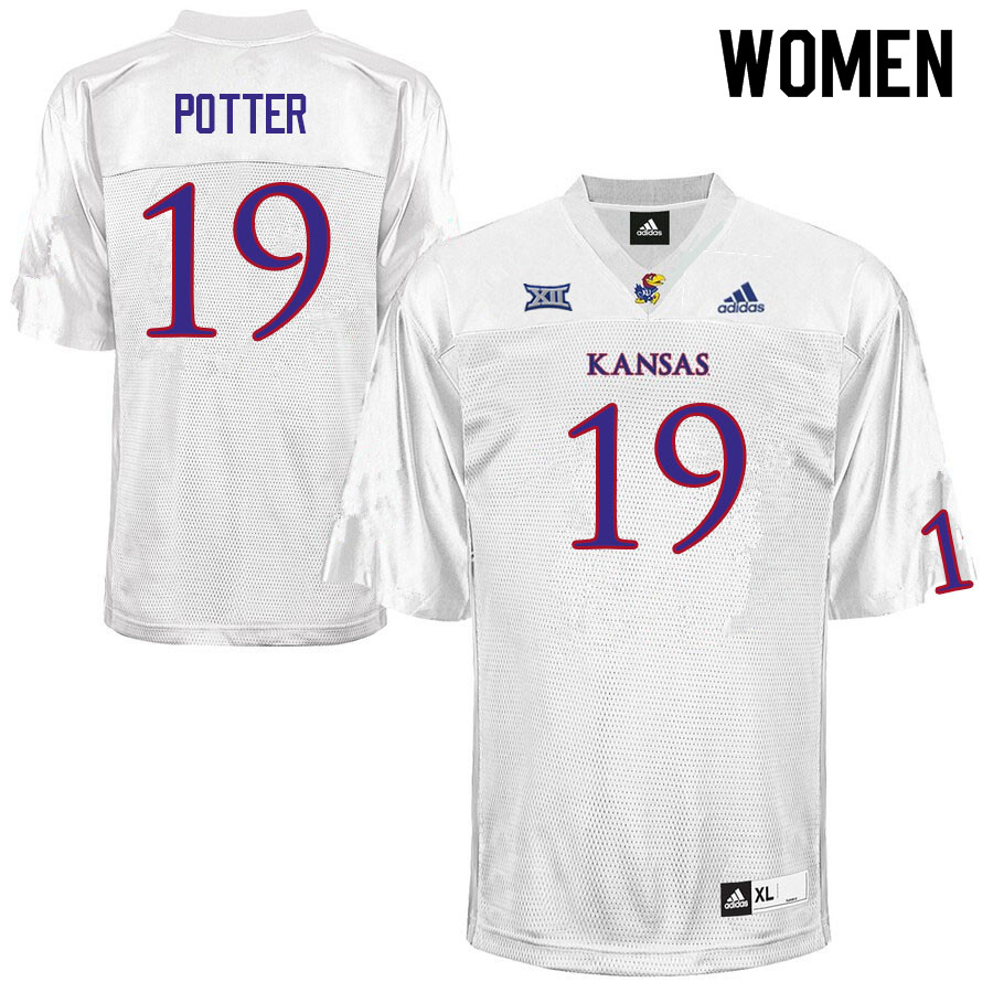 Women #19 Gavin Potter Kansas Jayhawks College Football Jerseys Sale-White